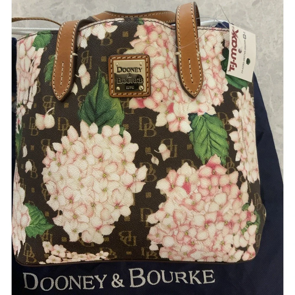 Dooney & Bourke Hydrangea Monogram Small Satchel Brown Pink BSGHY0870 WHBS New